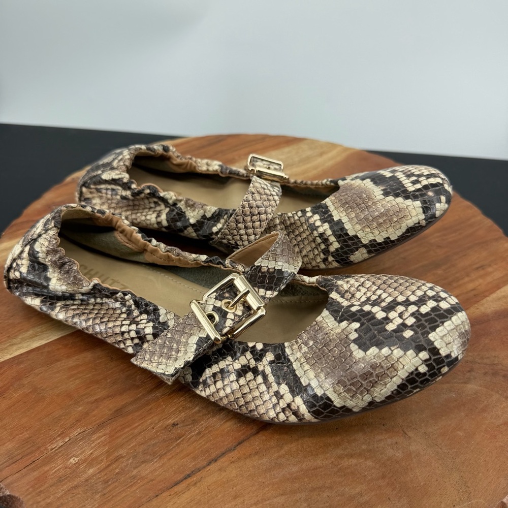 Schutz Calita ballet flats Mary Jane natural‎ snake-embossed leather finish 7.5